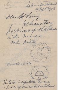 Letter from Major A.C. Lovett to Mr. Long, dated 9