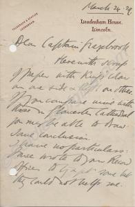 Letter concerning regimental colours from Captain