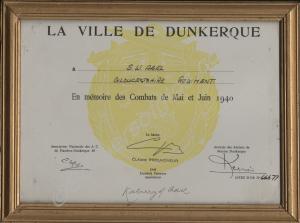 Framed presentation scroll from Dunkirk, in French