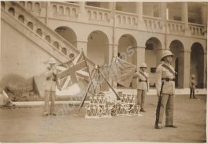 Colours and drums, possibly outside Barracks in Eg