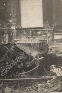 Two officers in a ruined church. Gloucestershire R