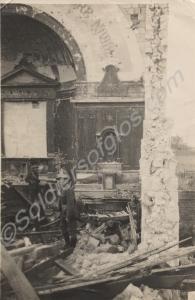Two officers in a ruined church. Gloucestershire R