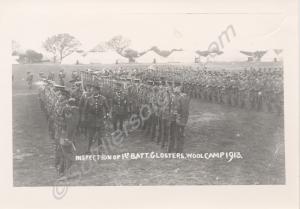 'Inspection of 1st Batt. Glosters Wool Camp 1913'.
