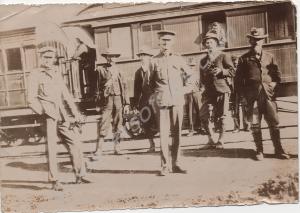 Group standing by a train. South Africa c.1900.