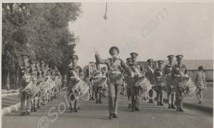 Band marching. 1st Battalion, The Gloucestershire