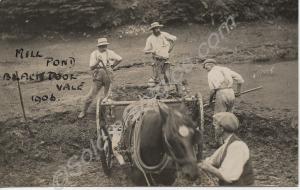 Agricultural workers with horse and dung-cart at M