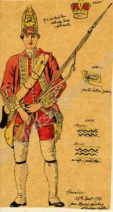 Grenadier, 28th Regiment of Foot, 1751. (Pen & ink