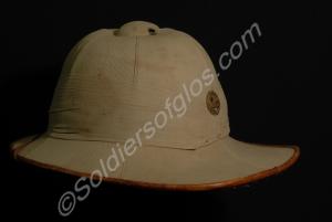 Officer's khaki Wolseley helmet with large back ba