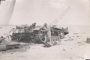 Wrecked German tank - Pzkpfw III at Sidi Barani.
