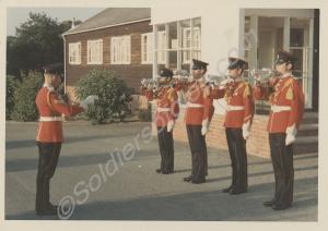 Buglers outside the Officers' Mess. 1st Battalion,