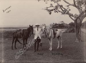 Officer with two horses and one dog.  'Tarang, Tyk