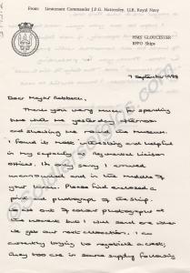 Letter from Lieutenant Commander J.P.G. Hattersley