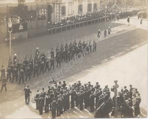 French sailors or marines march past before King G