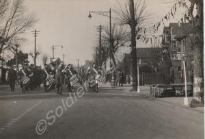 Band marching past, taking the Salute. Gloucesters