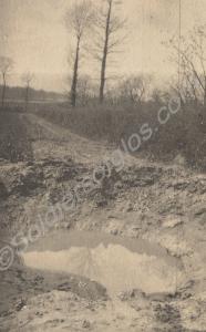 Shell crater on track. 1914-1918.