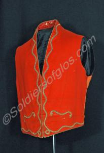 Officer's scarlet mess waistcoat with gold braid.
