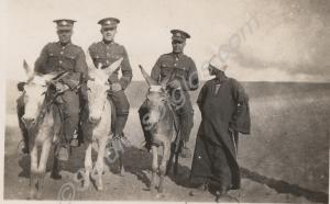 Three soldiers on donkeys.  2nd Battalion, The Glo