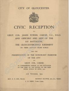 Programme of Civic Reception for 1st Battalion, Th