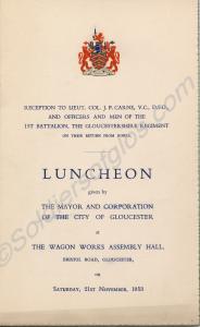 Menu card for Civic Luncheon. 1st Battalion, The G