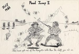 Cartoon - Shooting mosquitos. "Pond Jump II July 1