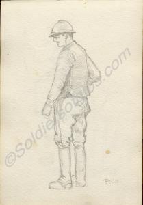Sketch of a French soldier "Poilu" 1918. Work by M
