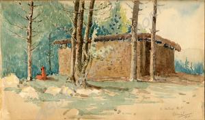 "A Native Hut. Gharial." 1921. Work by Major Tom B