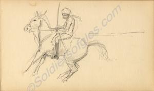 Sketch of a man playing polo. 1922. Work by Major