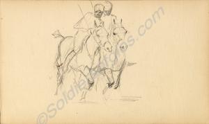 Sketch of two men playing polo. 1922. Work by Majo
