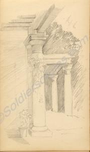 Sketch of a an exterior of a house. 1922. Work by