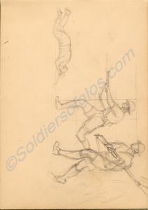 Sketches of figures by Major Tom Barnard for the p