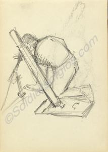 Sketchof a figure with 3-inch mortar by Major Tom