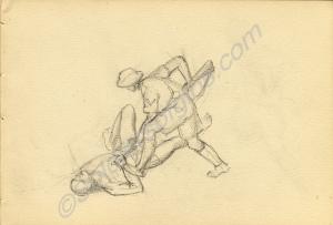 Sketches figures, one with a Bren gun by Major Tom