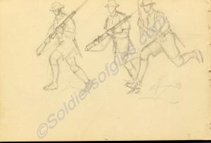 Sketches of figures by Major Tom Barnard for the p