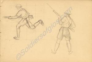Sketches of figures by Major Tom Barnard for the p