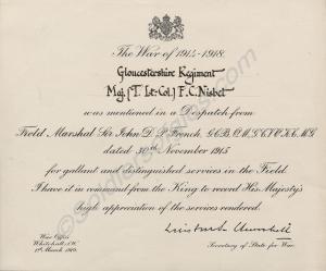 Mention in Despatches. Lieutenant-Colonel Francis