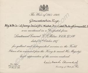 Mention in Despatches. Lieutenant-Colonel Francis