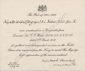 Mention in Despatches. Lieutenant-Colonel Francis