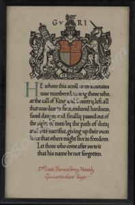 Framed Commemorative Scroll to Second Lieutenant T
