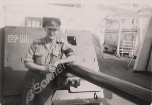 Lieutenant Phil Barker on board ship with 17 Pdr A