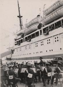 Band on quayside prior to departure on troopship E