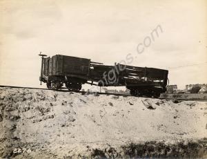 Narrow gauge railway truck damaged by German shell