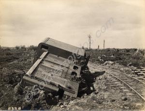 Narrow gauge railway tractor blown off the line by