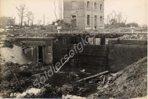Lock in ruins at Ypres. Belgium 1916-1918.