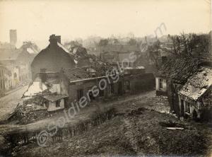 Part of Bapaume after the German evacuation. Belgi