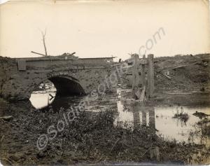 Bridge blown up by the Germans near Ypres. Belgium