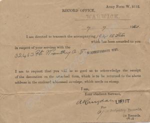 Army Form W5112, a record of the 1914-15 Star, 192