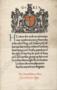 Commemorative Scroll to 15902 Private Charles Will