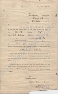 Army form B104-82 notifying the death of 15902 Pri