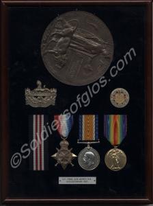 Group of three medals and memorial plaque; 1914-19