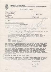 Letter from M.O.D. Medal Office with reference to